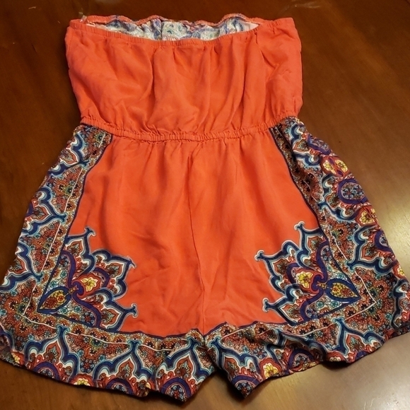 BeBob Boho Strapless Romper M VGUC Orange & Blue - Picture 2 of 12